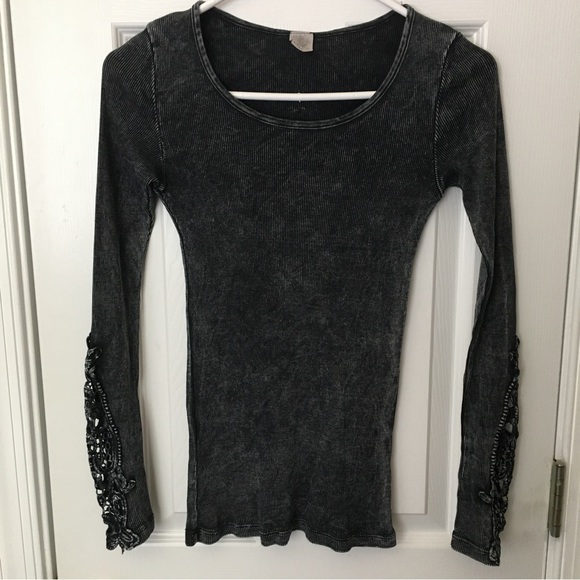 American Age Long-Sleeved Tee with Lace Inserts, Cut Work Style - Picture 5 of 15